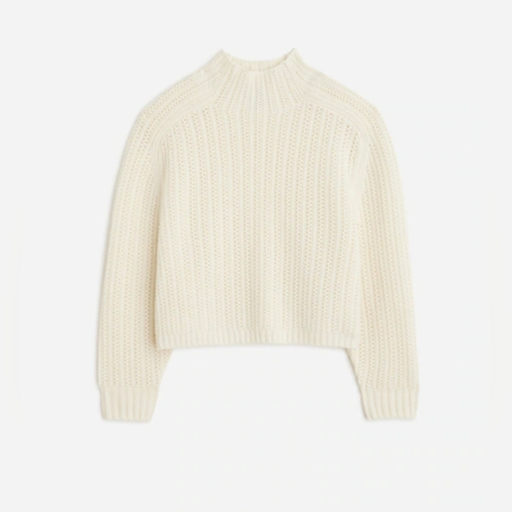 Madewell 100% Wool Ivory‎ Pointelle-Stitch Sweater XXS Old Money Clean Girl Lux